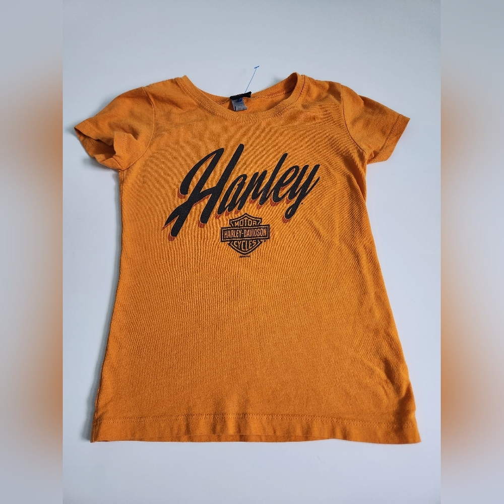 Kids Orange Harley Davidson Logo Short Sleeve T-Shirt with Black Text Size 6/6x‎